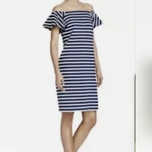 Ralph Lauren Off Shoulder Navy and White Stripe Dress
